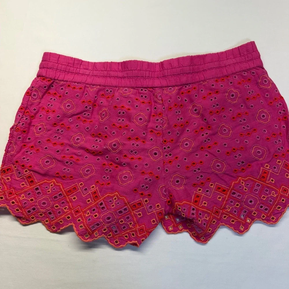 Vineyard Vines Eyelet Embroidered Pull On Shorts S Aurora Pink Scallop Hem